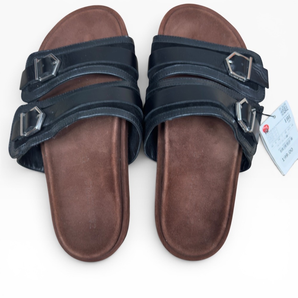 Zara Premium Leather Double Buckle Slide Sandals Women's US 9‎ EU 40 NWT $199 - Picture 3 of 7
